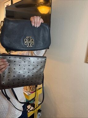 MCM Metallic Silver Logo Crossbody Wristlet killer